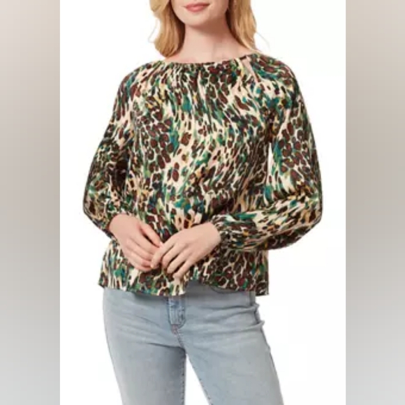 NWT Jessica Simpson Artsy Animal Print Boho Long Sleeve Blouse XL Multicolor - Picture 1 of 16